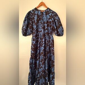 Oliphant Blue and Black Floral Maxi Dress